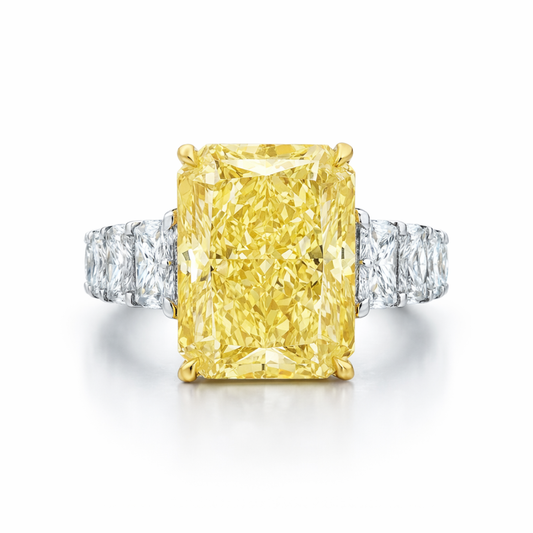 Shamsa Fancy Yellow Radiant on a Graduating Radiant Eternity Band Lab Diamond Ring in White Gold 18K