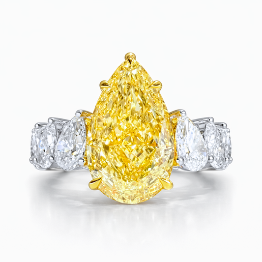 Antonina Fancy Yellow Pear on a Pear Eternity Band Lab Diamond Ring in White Gold 18K