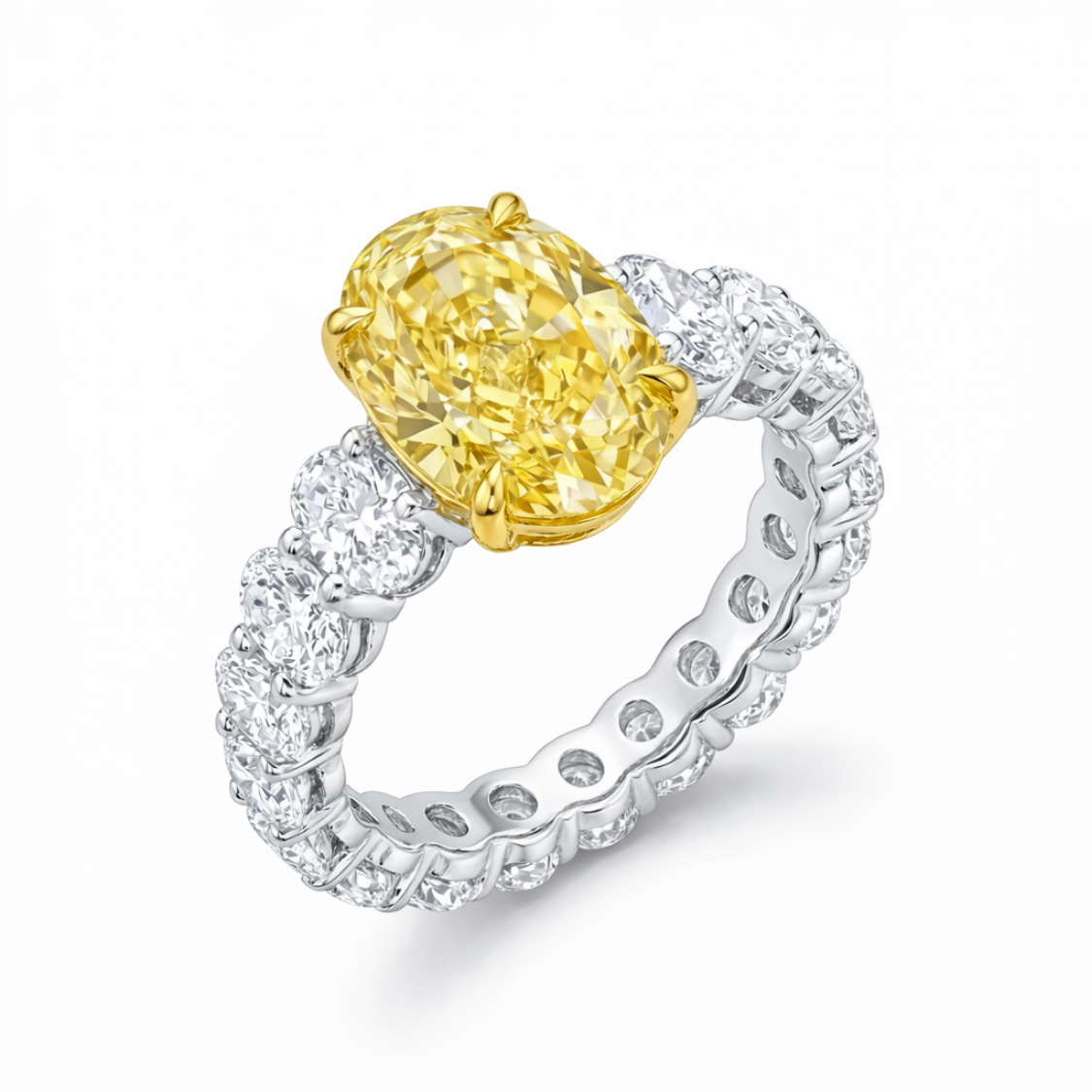Nathalie Fancy Yellow Oval on an Oval Eternity Band Lab Diamond Ring in White Gold 18K