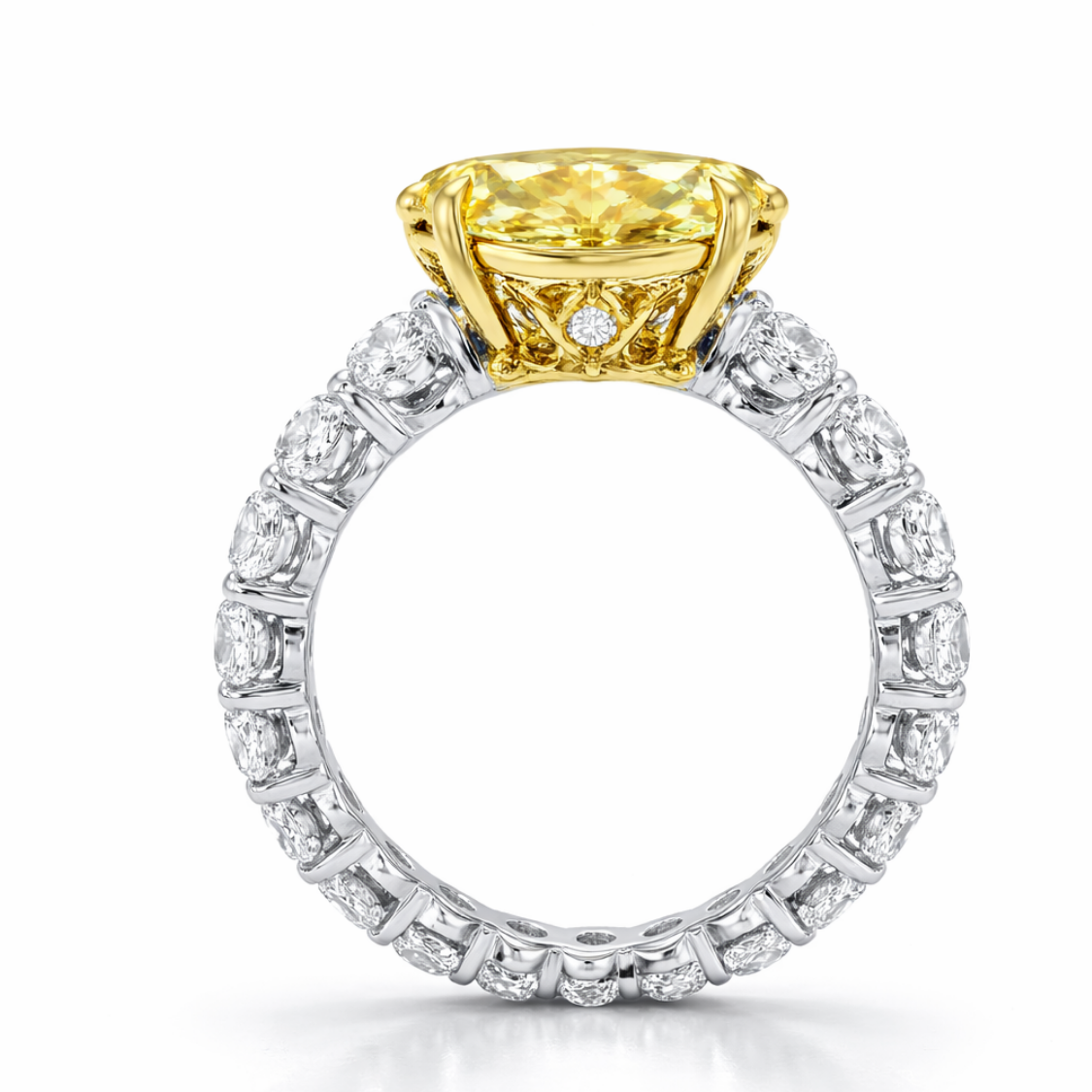 Nathalie Fancy Yellow Oval on an Oval Eternity Band Lab Diamond Ring in White Gold 18K