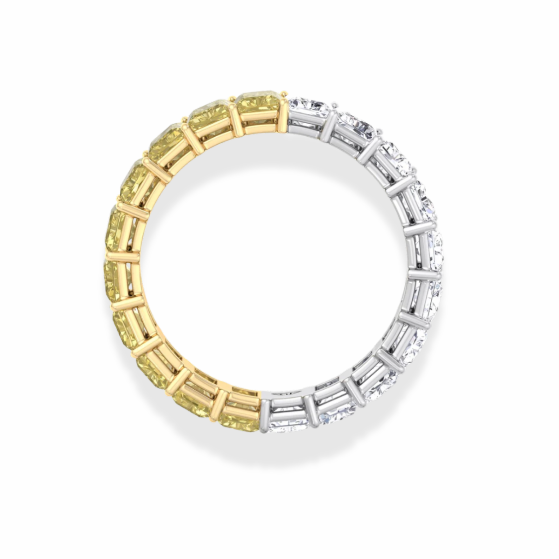 Fancy Yellow Eternity Radiant Lab Grown Diamond Band Ring Mixed Yellow and White 18K Gold