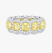 Fancy Yellow Halo Cushion Lab Grown Diamond Eternity Band Ring in 18K White Gold