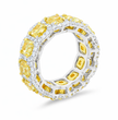 Fancy Yellow Halo Cushion Lab Grown Diamond Eternity Band Ring in 18K White Gold