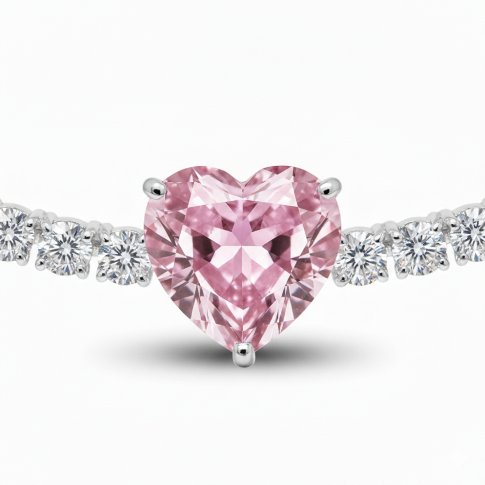 Pink Heart Tennis Lab Diamond ( 18 ct. tw. ) Chocker Necklace (14 in.) 18K White Gold