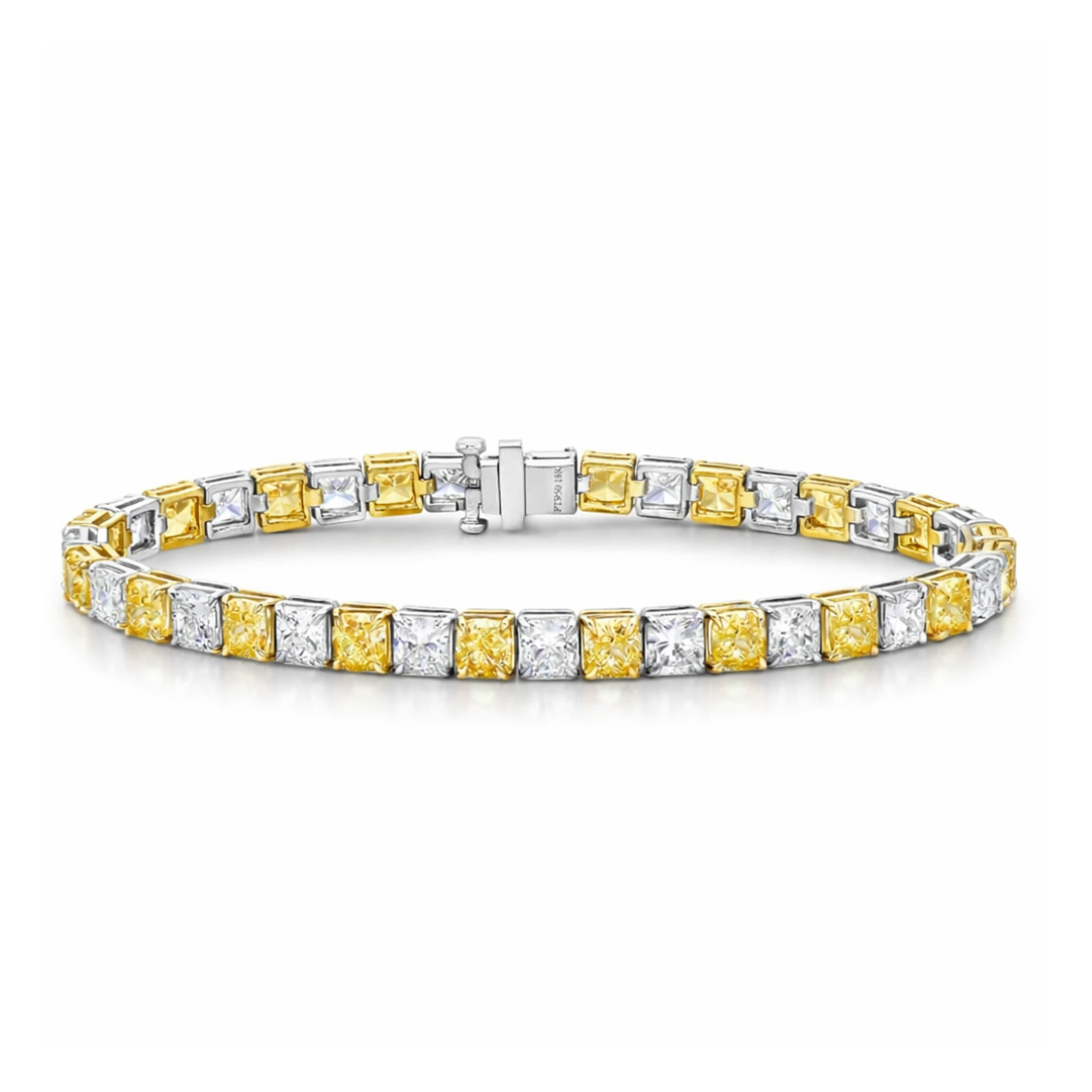 Fancy Yellow and White Alternating Cushion Tennis Lab Diamond Bracelet (10 ct. tw.) 18K White Gold