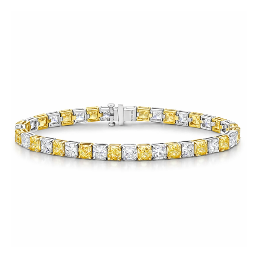 Fancy Yellow and White Alternating Cushion Tennis Lab Diamond Bracelet (8.5 ct. tw.) 18K White Gold