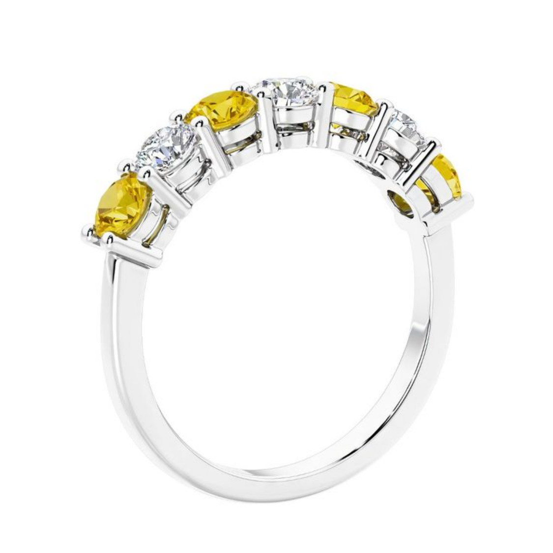 Fancy Yellow Half-Eternity Alternating White and Yellow Diamonds Lab Grown Diamond Band Ring 18K Gold