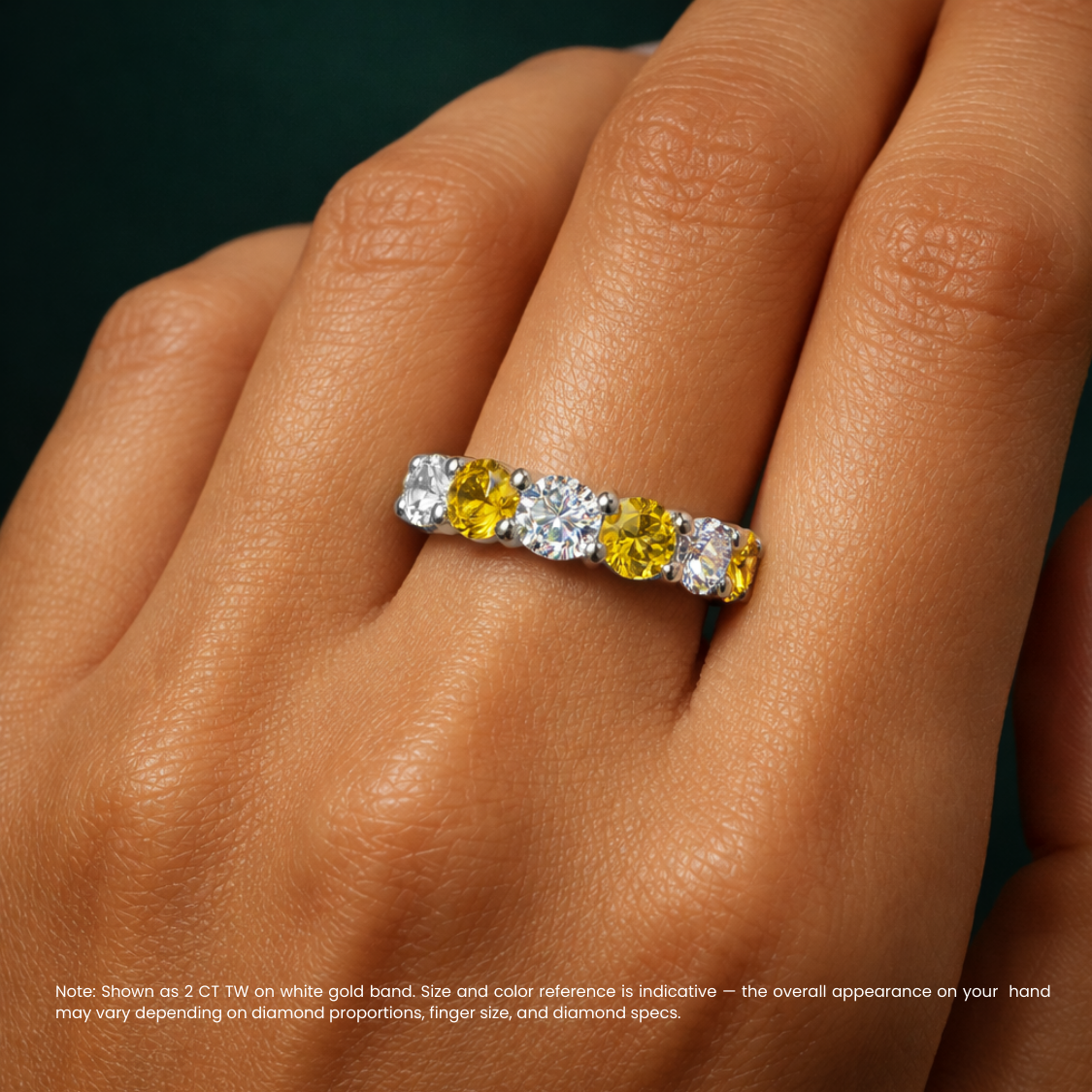 Fancy Yellow Half-Eternity Alternating White and Yellow Diamonds Lab Grown Diamond Band Ring 18K Gold