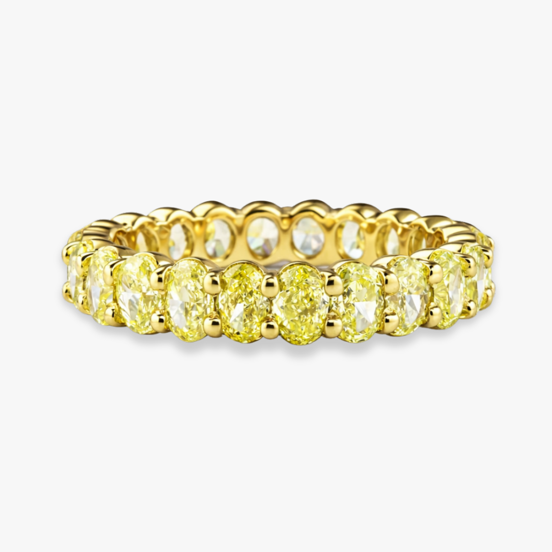 Fancy Yellow Oval Eternity Lab Grown Diamond Band Ring 18K Yellow Gold
