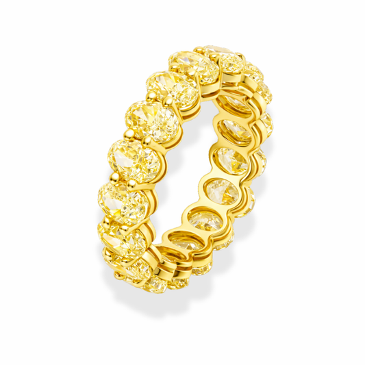 Fancy Yellow Oval Eternity Lab Grown Diamond Band Ring 18K Yellow Gold