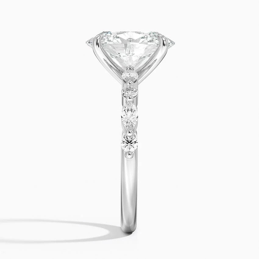 3 carat IGI certified VS1 F lab grown oval diamond. White gold18K setting. Side lab diamond 0.3 carat.