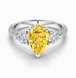 Trilogy Fancy Yellow Pear (Heart Side Diamonds) Lab Diamond Ring on a 3-sided Pave in White Gold 18K