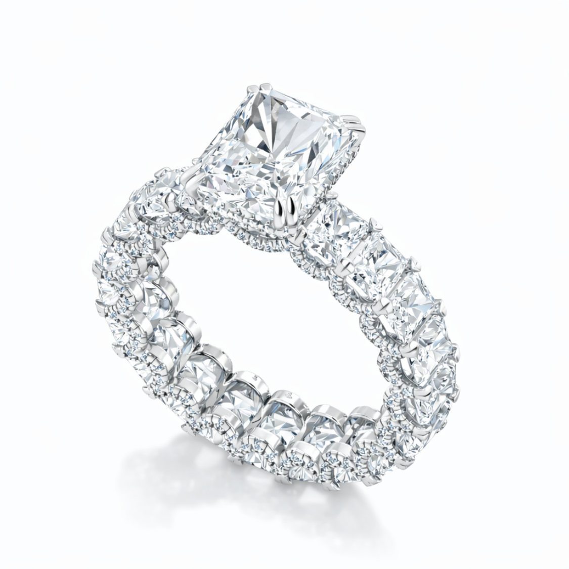 11 Carat Set of Jana Eternity Radiant (7 ct. tw.)  +  Radiant Eternity (4 ct. tw.) Lab Diamond Rings in White Gold 18K | IGI and SGL certificates