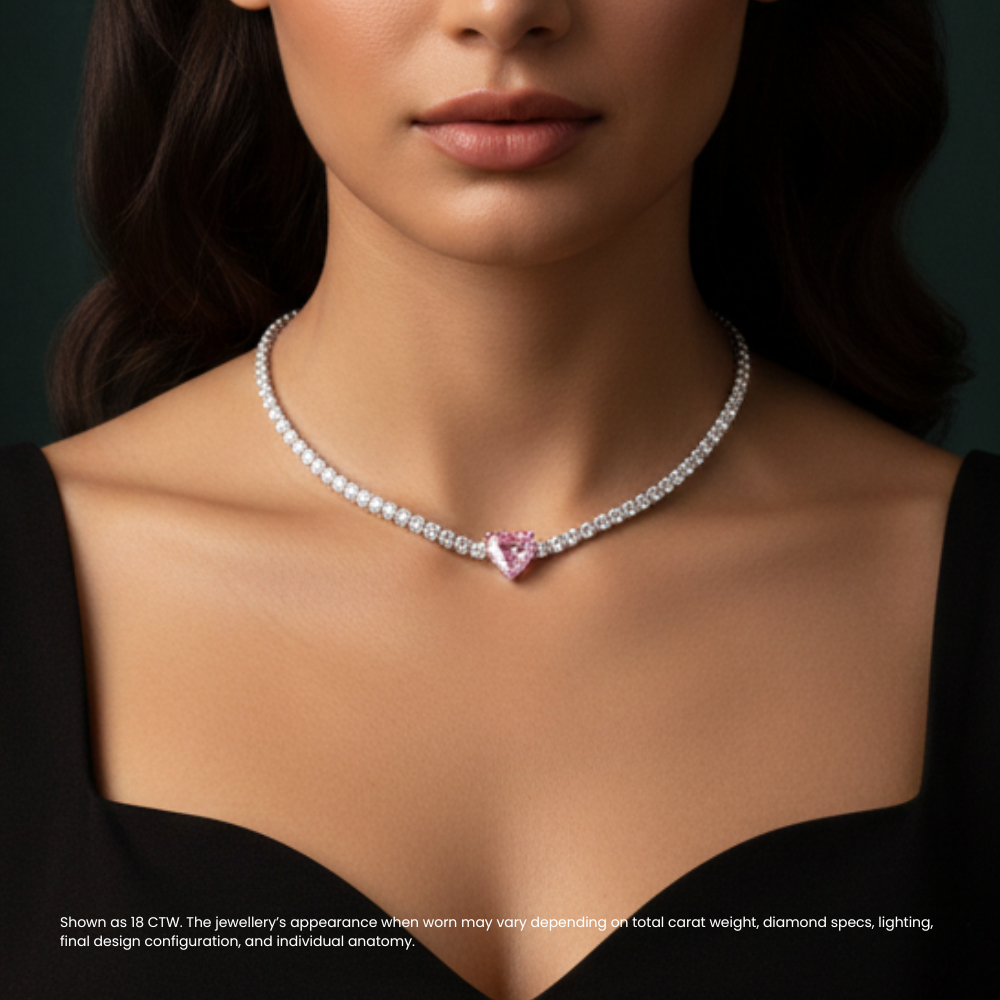 Pink Heart Tennis Lab Diamond ( 18 ct. tw. ) Chocker Necklace (14 in.) 18K White Gold