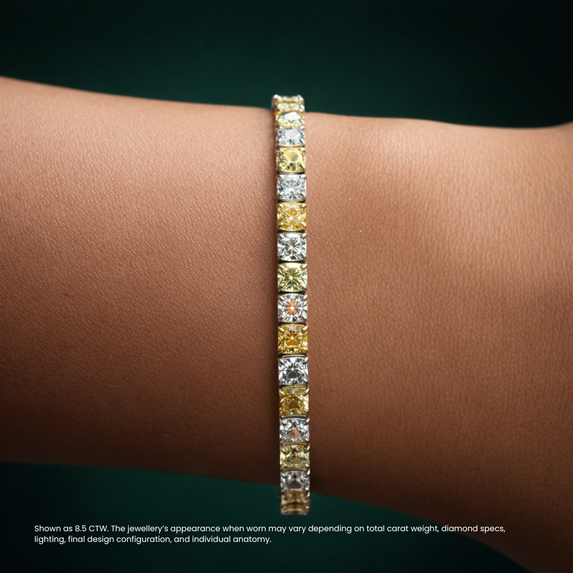 Fancy Yellow and White Alternating Cushion Tennis Lab Diamond Bracelet (10 ct. tw.) 18K White Gold