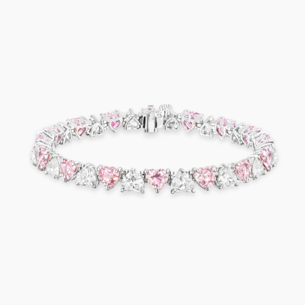 Pink and White North-South Heart Tennis Lab Diamond Bracelet (21 ct. tw.) 18K White Gold