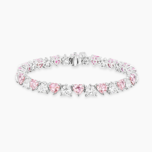 Pink and White North-South Heart Tennis Lab Diamond Bracelet (10 ct. tw.) 18K White Gold