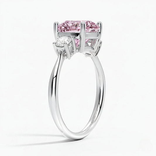 Trilogy Fancy Colored Lab Diamond Ring (Round Side Diamonds) in White Gold 18K