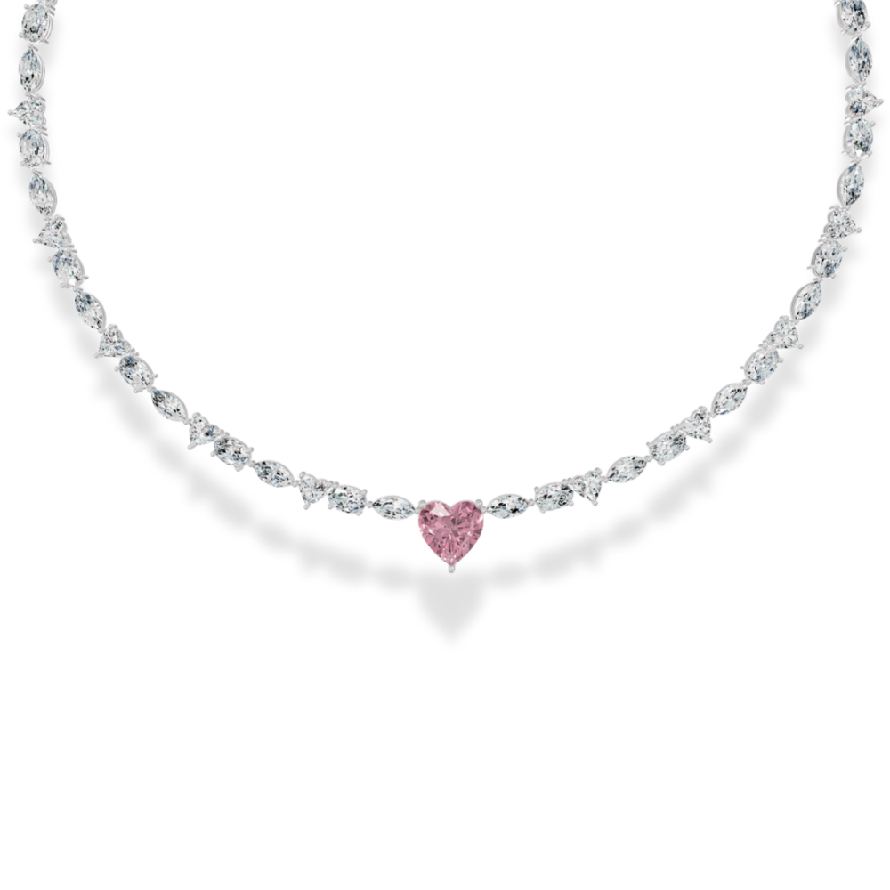 Alma Pink Heart Lab Diamond ( 24 ct. tw. ) Necklace (16 in.) 18K White Gold