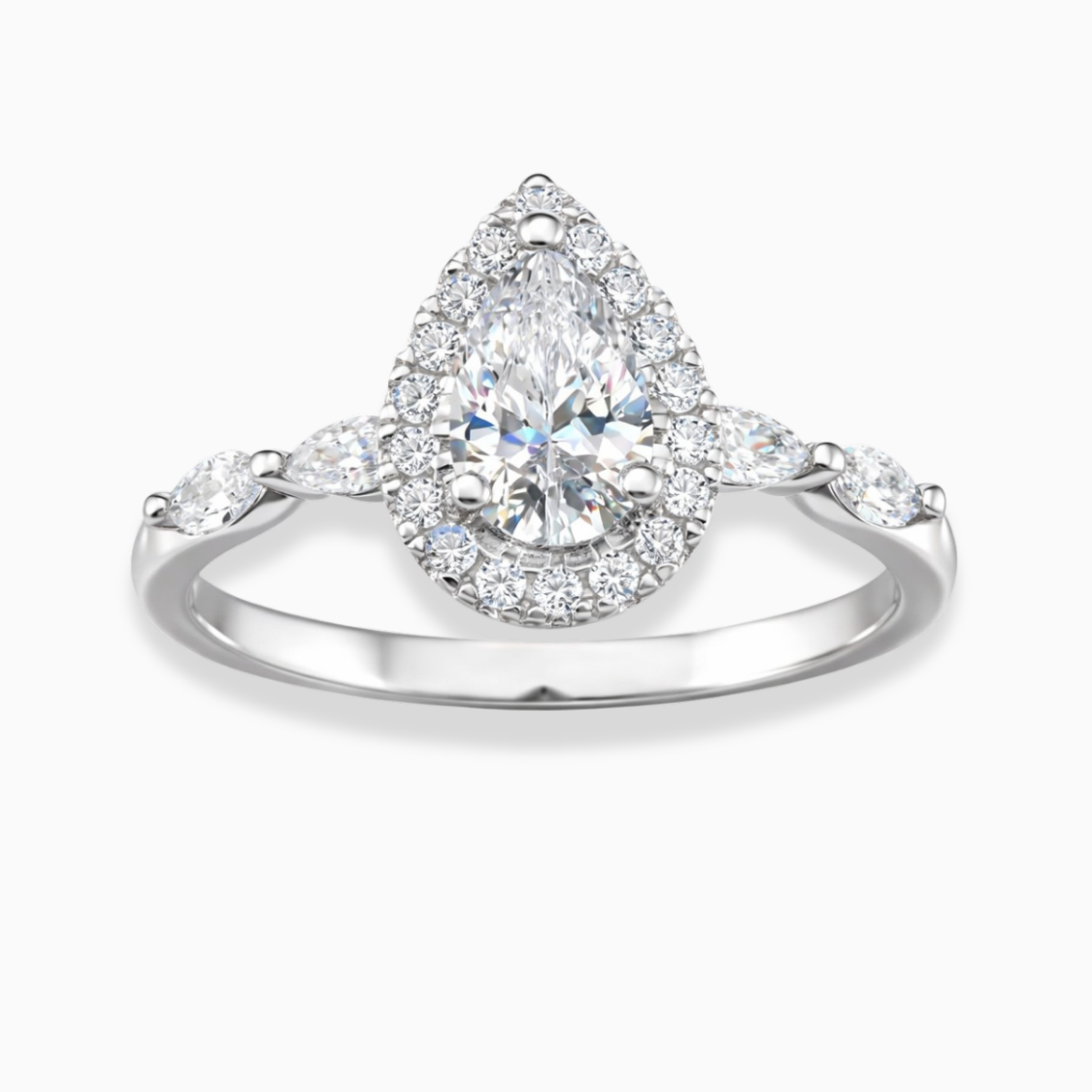 Halo Marquise Accents Lab Diamond Ring in 18K Gold - Pear
