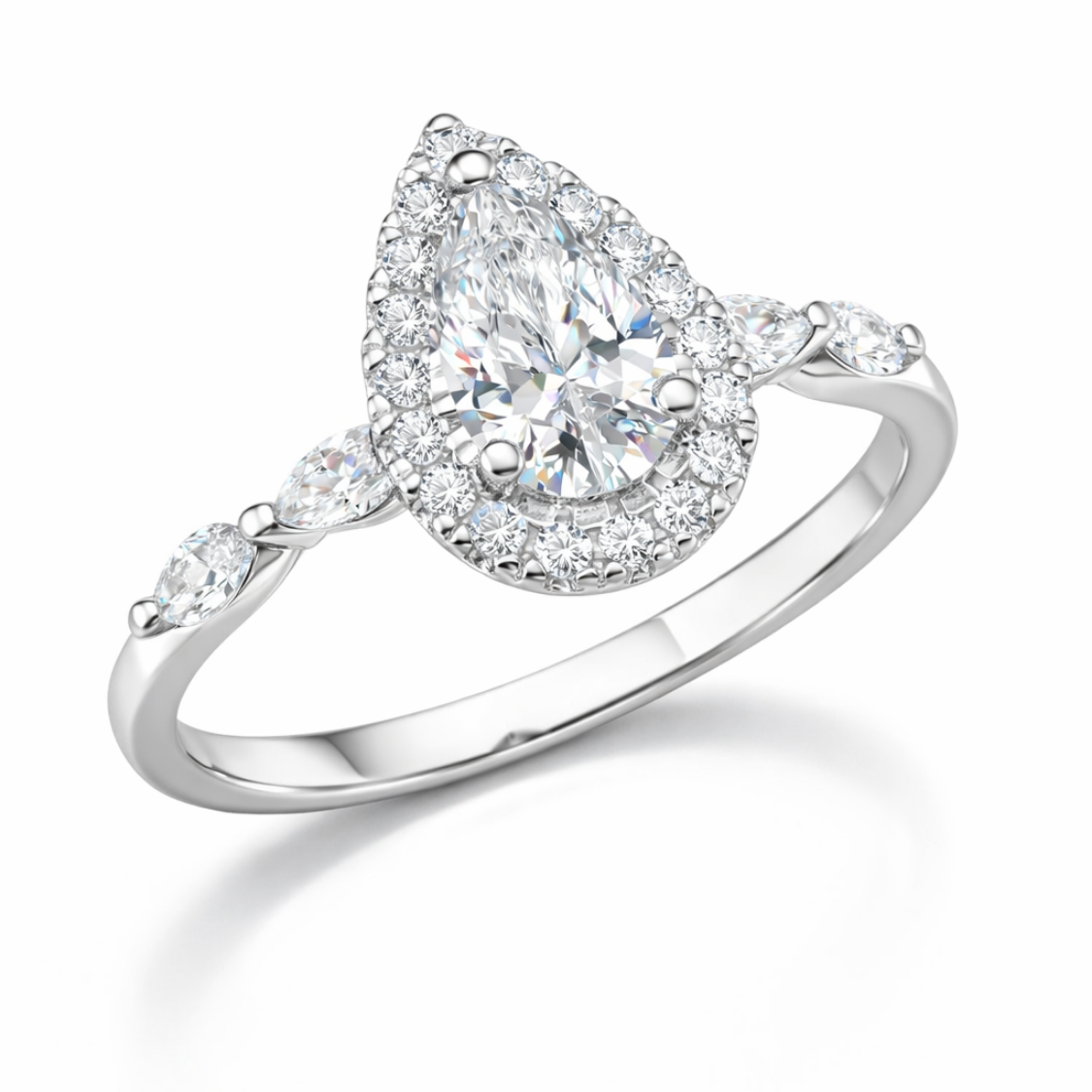 Halo Marquise Accents Lab Diamond Ring in 18K Gold - Pear