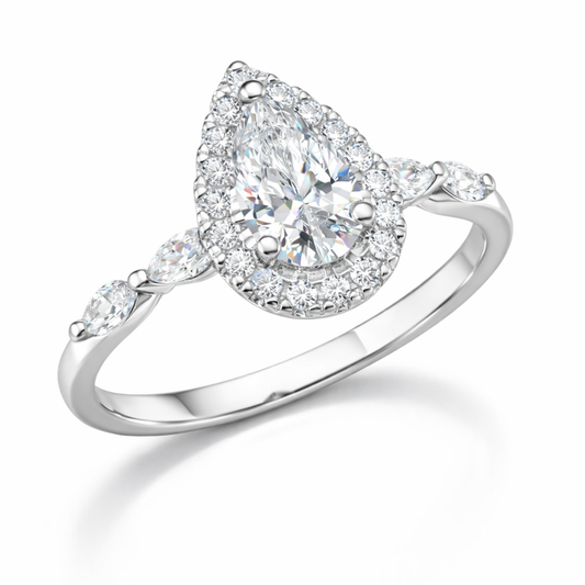 Halo Marquise Accents Lab Diamond Ring in 18K Gold - Pear