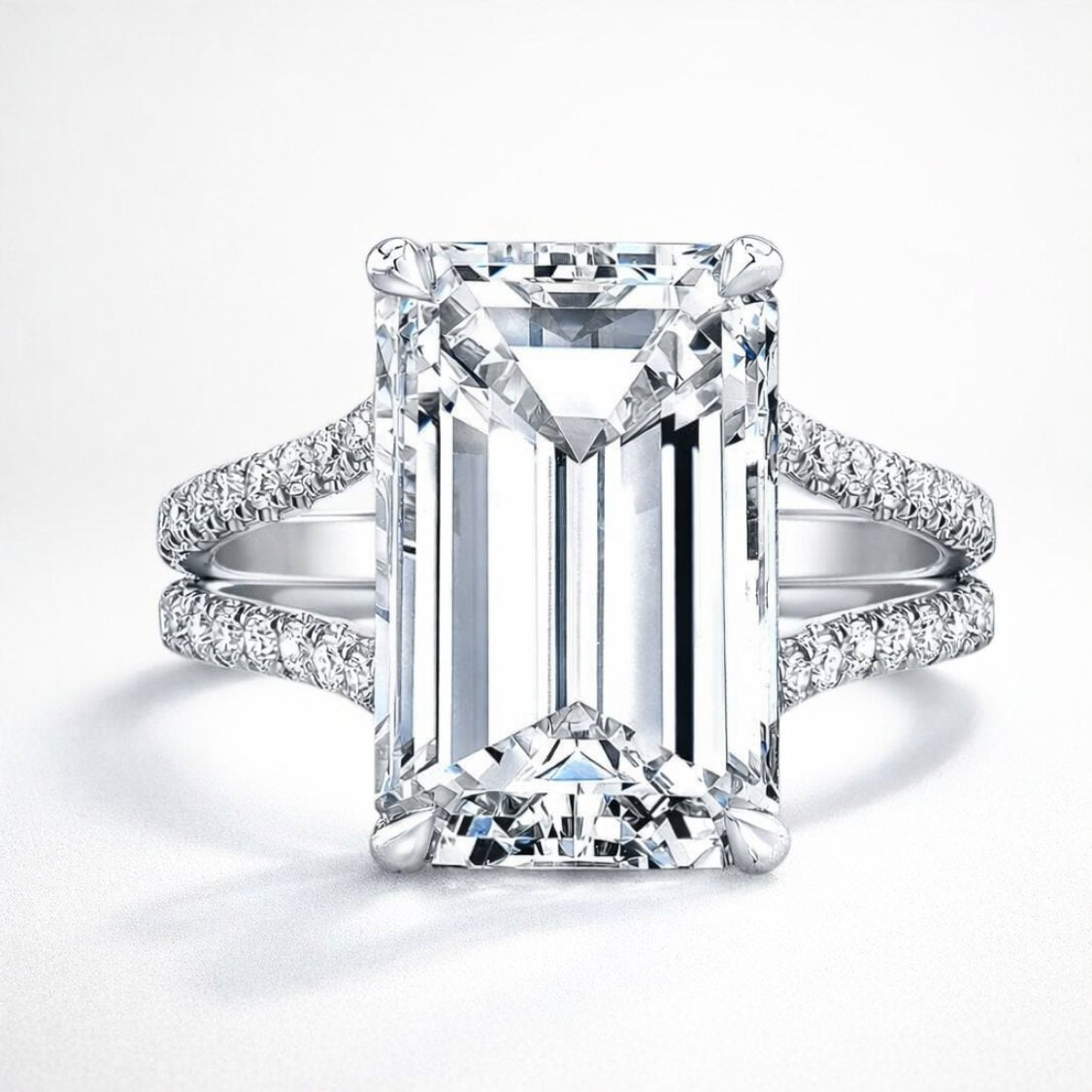 Split Shank Pave Lab Diamond Ring in 18K Gold - Emerald