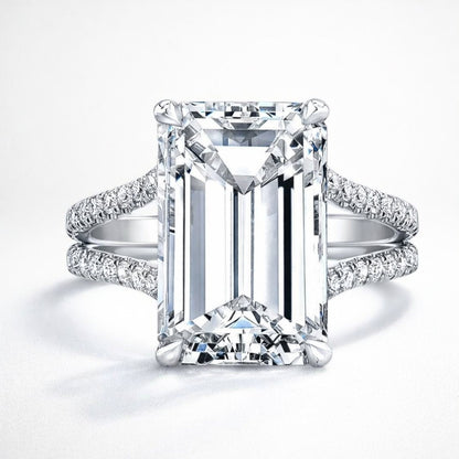 Split Shank Pave Lab Diamond Ring in 18K Gold - Emerald