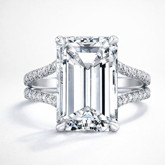 Split Shank Pave Lab Diamond Ring in 18K Gold - Emerald