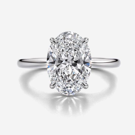 6 Carat Oval Solitaire Lab Grown Diamond Engagement Ring in 18k Gold