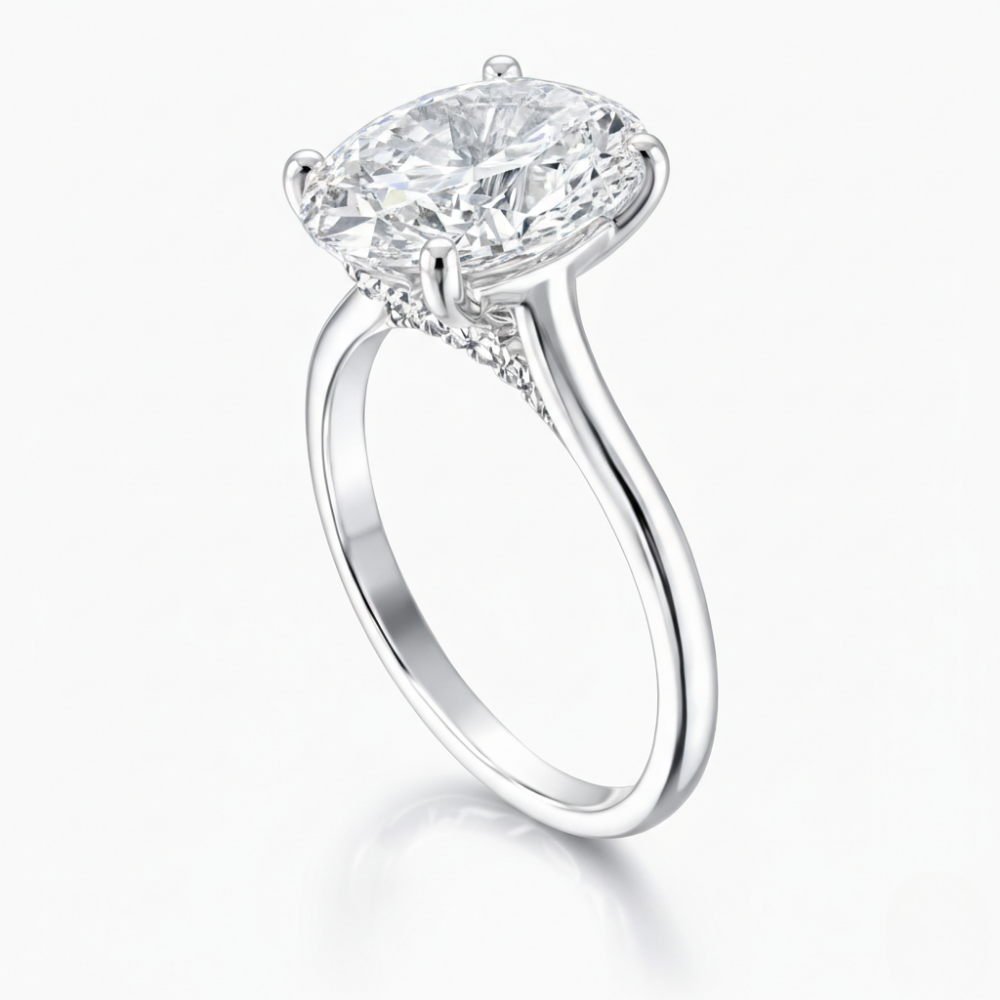 6 Carat Oval Solitaire Lab Grown Diamond Engagement Ring in 18k Gold