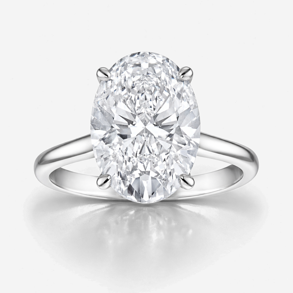 6 Carat Oval Solitaire Lab Grown Diamond Engagement Ring in 18k Gold