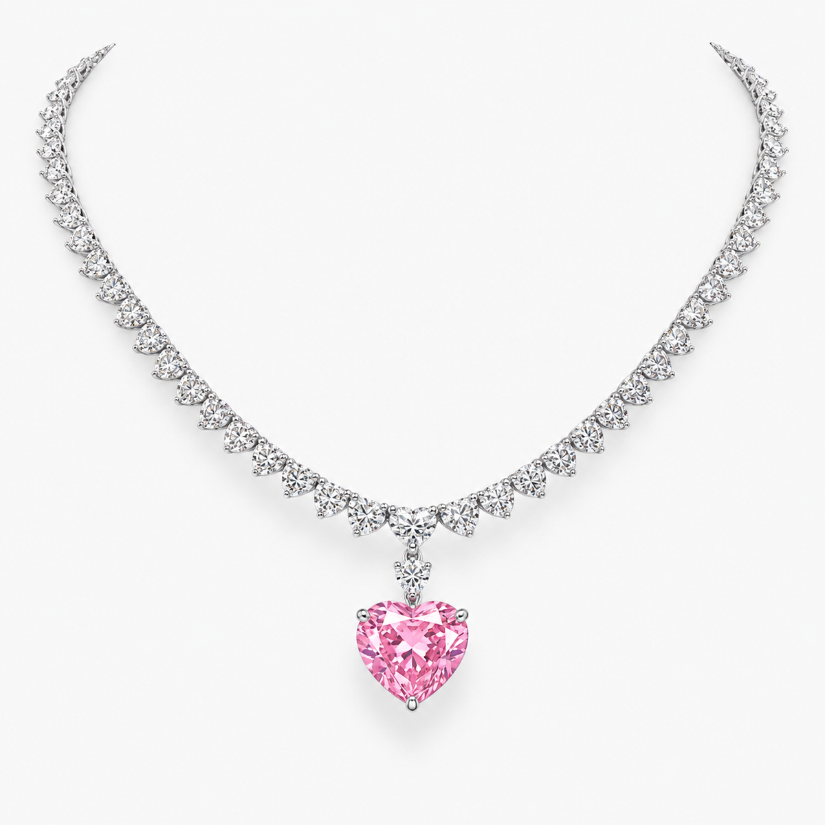 Pink Heart Tennis Lab Diamond ( 20 ct. tw. ) Pendant Necklace (16 in.) 18K White Gold