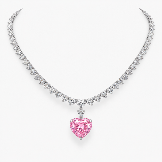 Pink Heart Tennis Lab Diamond ( 20 ct. tw. ) Pendant Necklace (16 in.) 18K White Gold