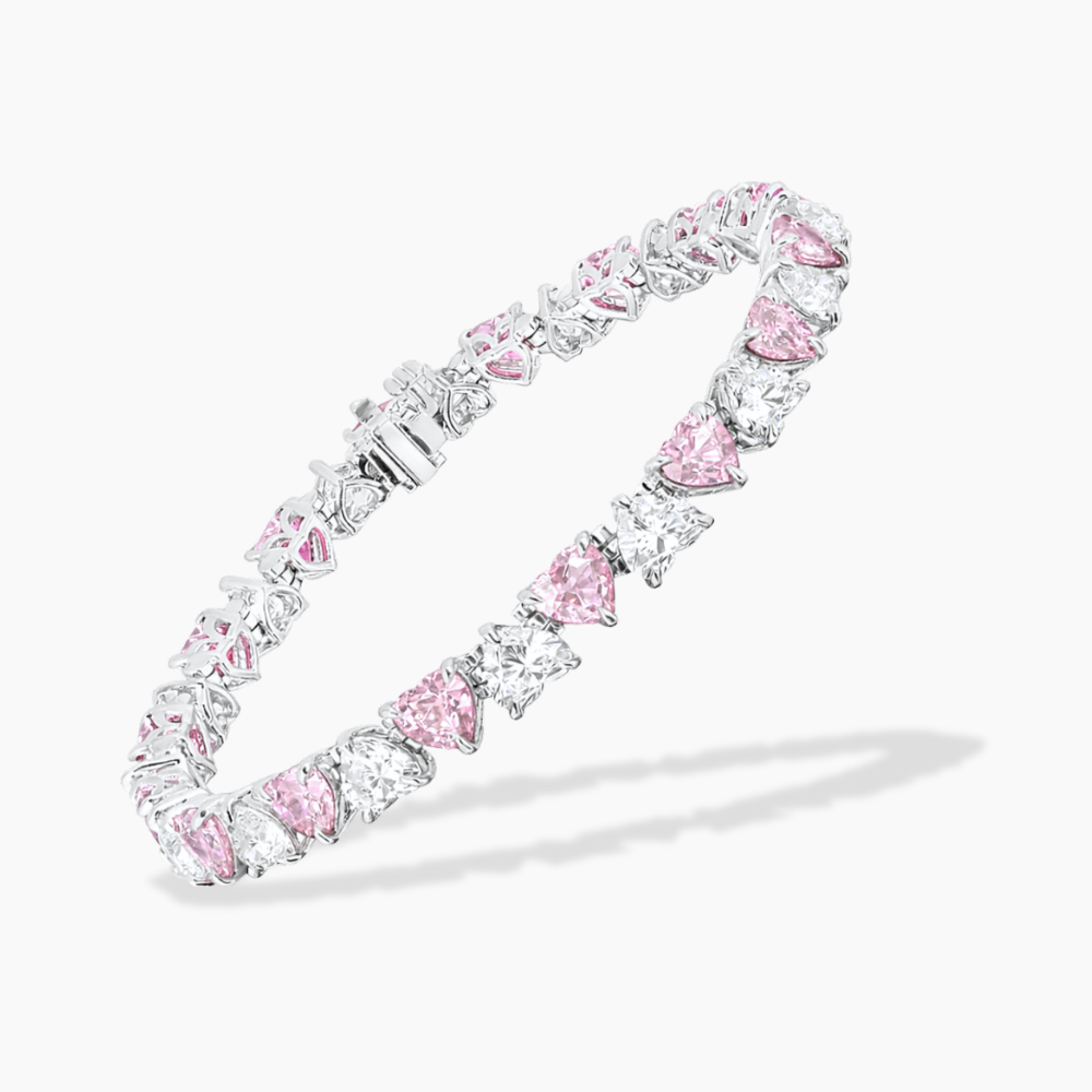 Pink and White North-South Heart Tennis Lab Diamond Bracelet (21 ct. tw.) 18K White Gold