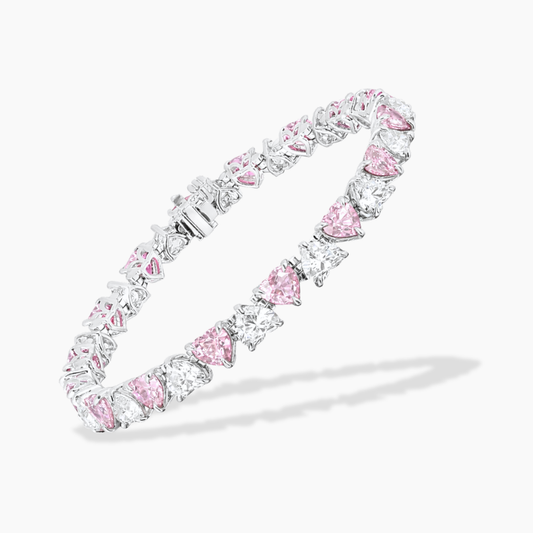 Pink and White North-South Heart Tennis Lab Diamond Bracelet (10 ct. tw.) 18K White Gold