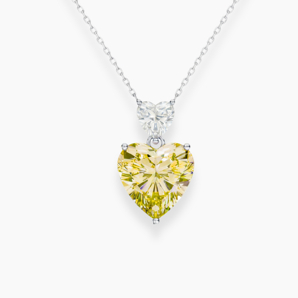 Toi et Moi Yellow & White Heart Pendant Lab Diamond ( 4 ct. tw. ) Necklace 18K Gold
