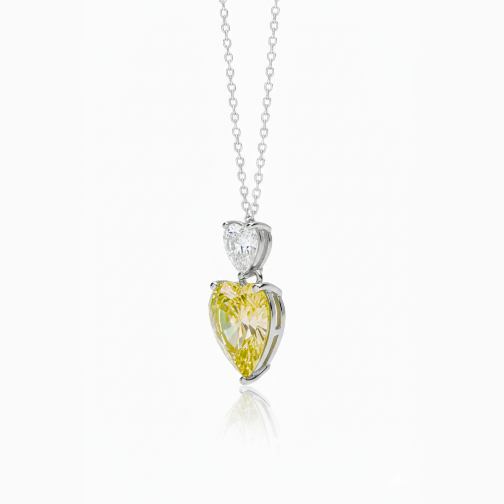 Toi et Moi Yellow & White Heart Pendant Lab Diamond ( 4 ct. tw. ) Necklace 18K Gold