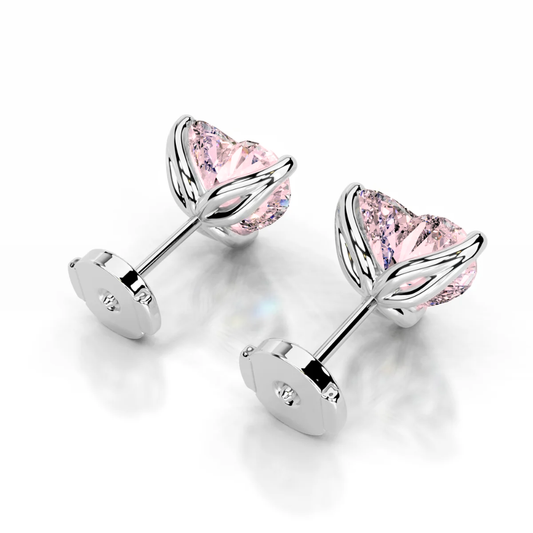 Pink Heart Stud Lab Diamond Earrings ( 2 ct * 2 ) 18K Gold