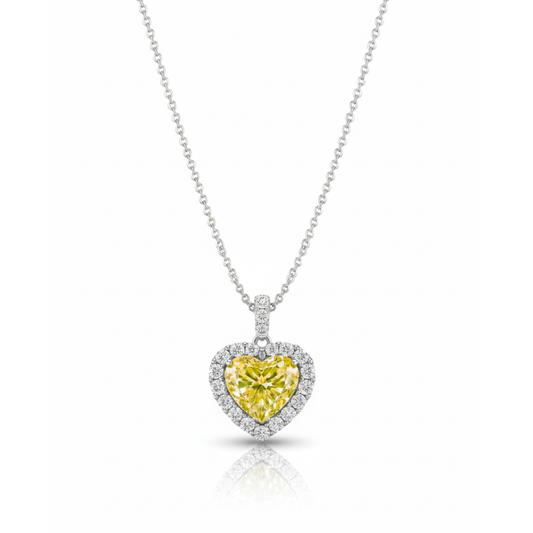 Halo Yellow Heart Pendant Lab Diamond ( 2 ct. tw. ) Necklace 18K Gold