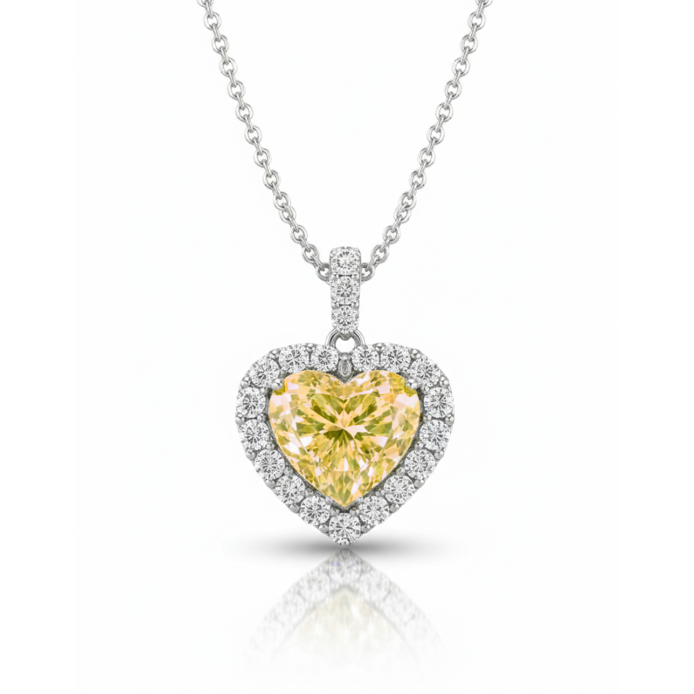Halo Yellow Heart Pendant Lab Diamond ( 4 ct. tw. ) Necklace 18K Gold