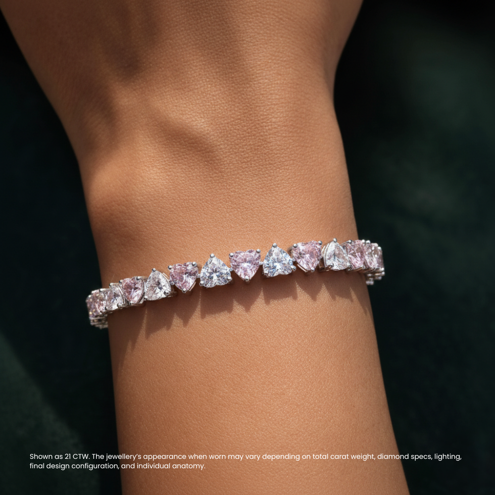 Pink and White North-South Heart Tennis Lab Diamond Bracelet (21 ct. tw.) 18K White Gold