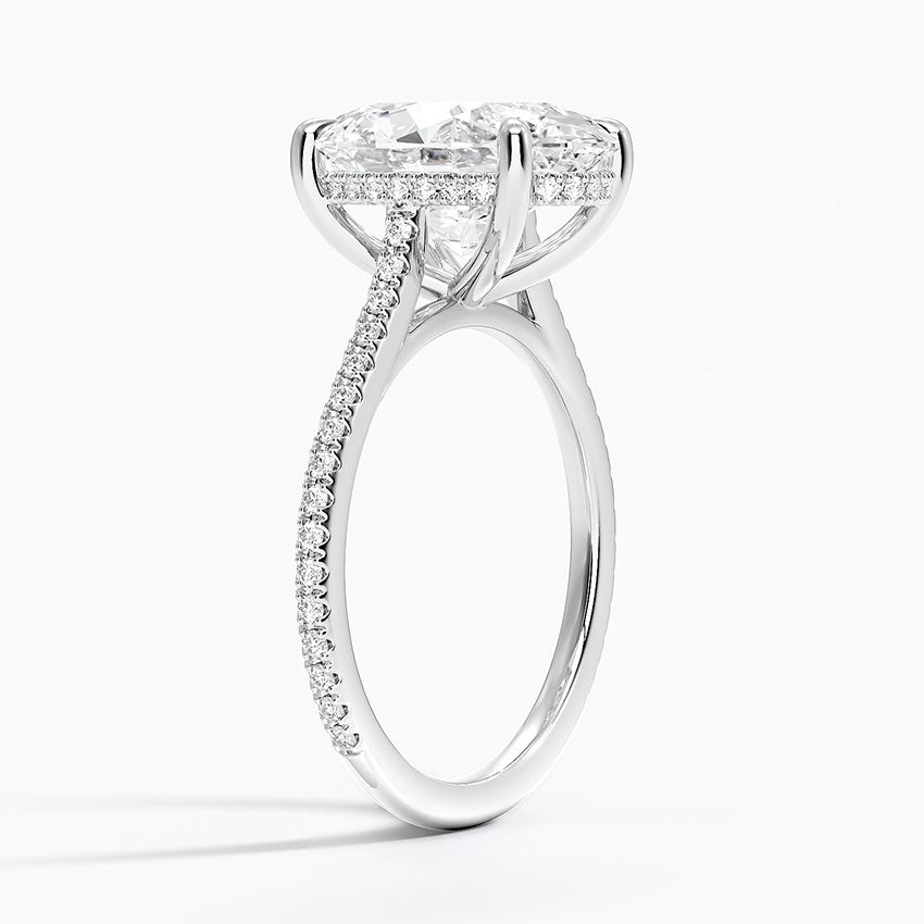 4 ct. Oval Lab Diamond Hidden Halo 3/4 Diamonds Pave Setting White Gold 18K