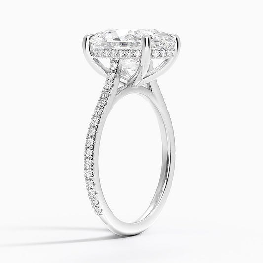 4 ct. Oval Lab Diamond Hidden Halo 3/4 Diamonds Pave Setting White Gold 18K