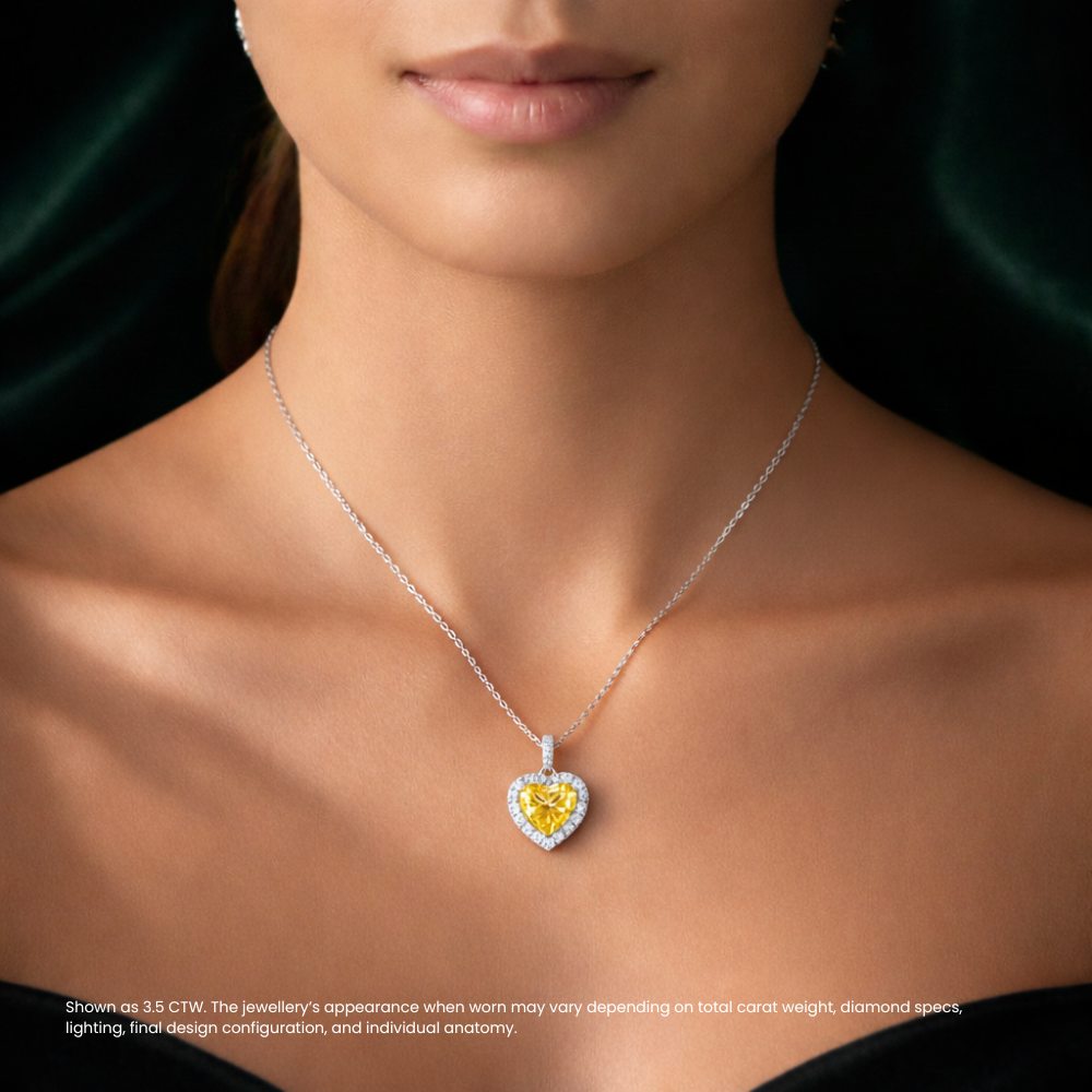 Halo Yellow Heart Pendant Lab Diamond ( 4 ct. tw. ) Necklace 18K Gold