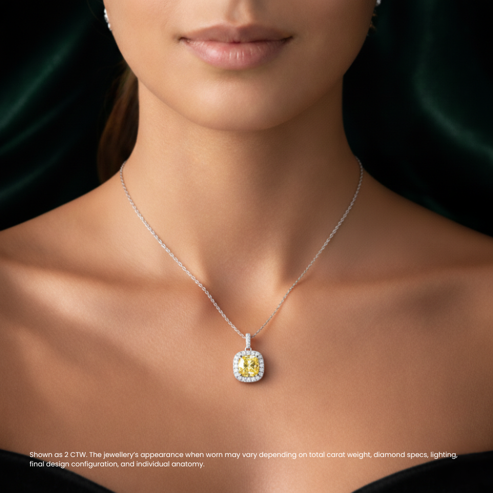 Halo Yellow Cushion Pendant Lab Diamond ( 4 ct. tw. ) Necklace 18K Gold