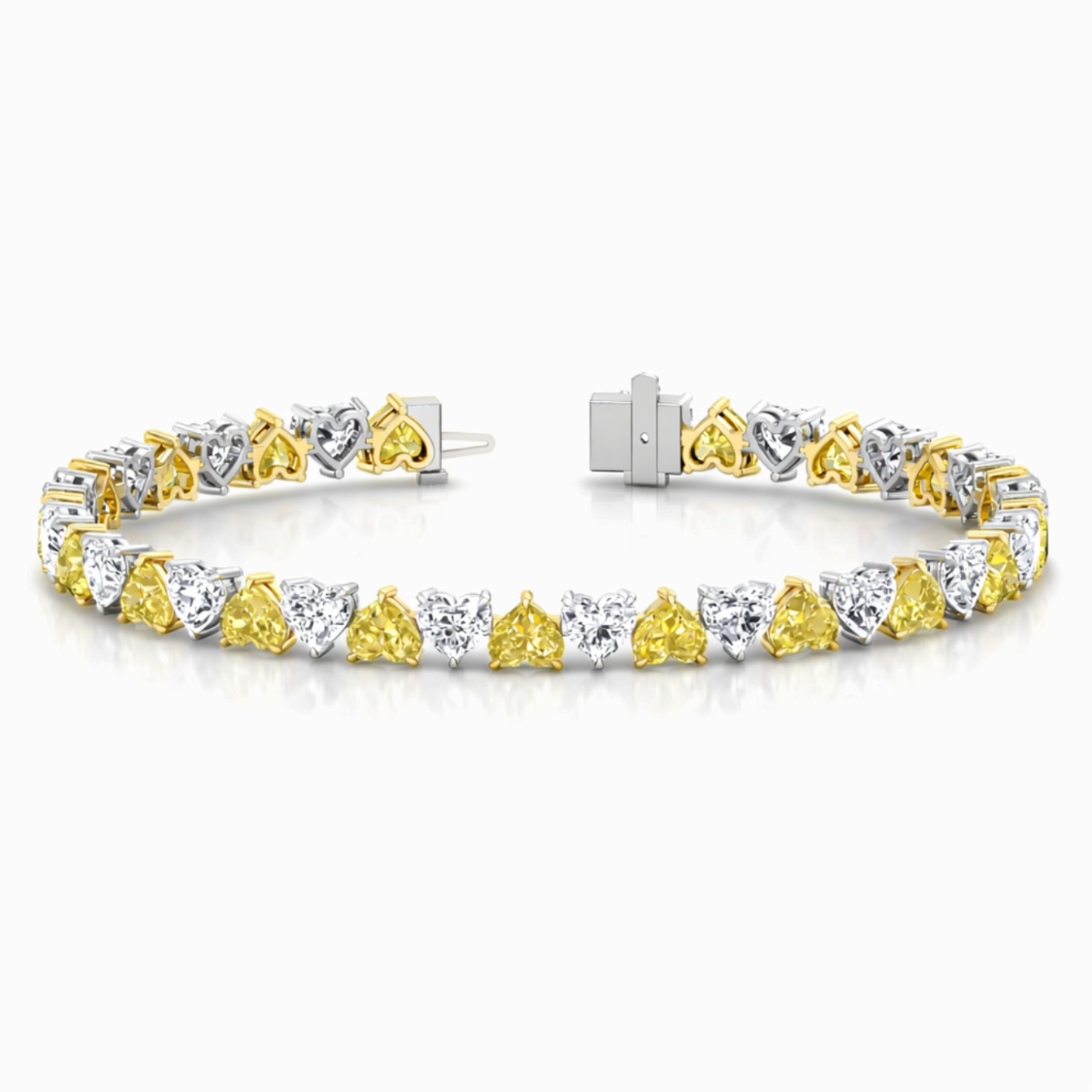 Fancy Yellow and White North-South Heart Tennis Lab Diamond Bracelet (10 ct. tw.) 18K White Gold