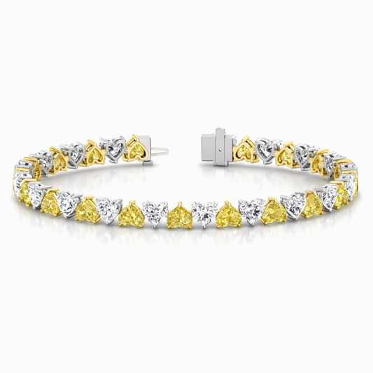 Fancy Yellow and White North-South Heart Tennis Lab Diamond Bracelet (10 ct. tw.) 18K White Gold