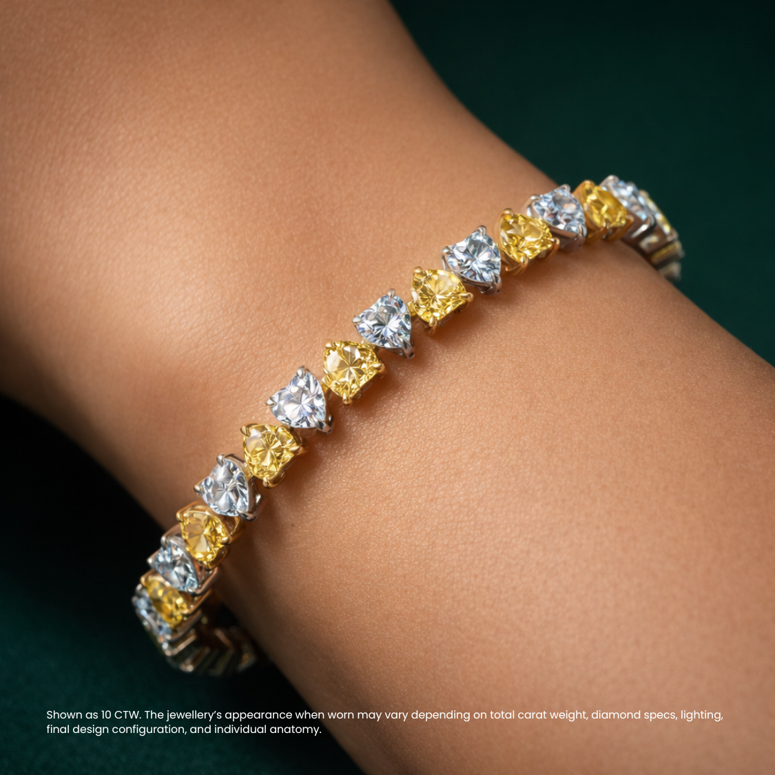 Fancy Yellow and White North-South Heart Tennis Lab Diamond Bracelet (10 ct. tw.) 18K White Gold