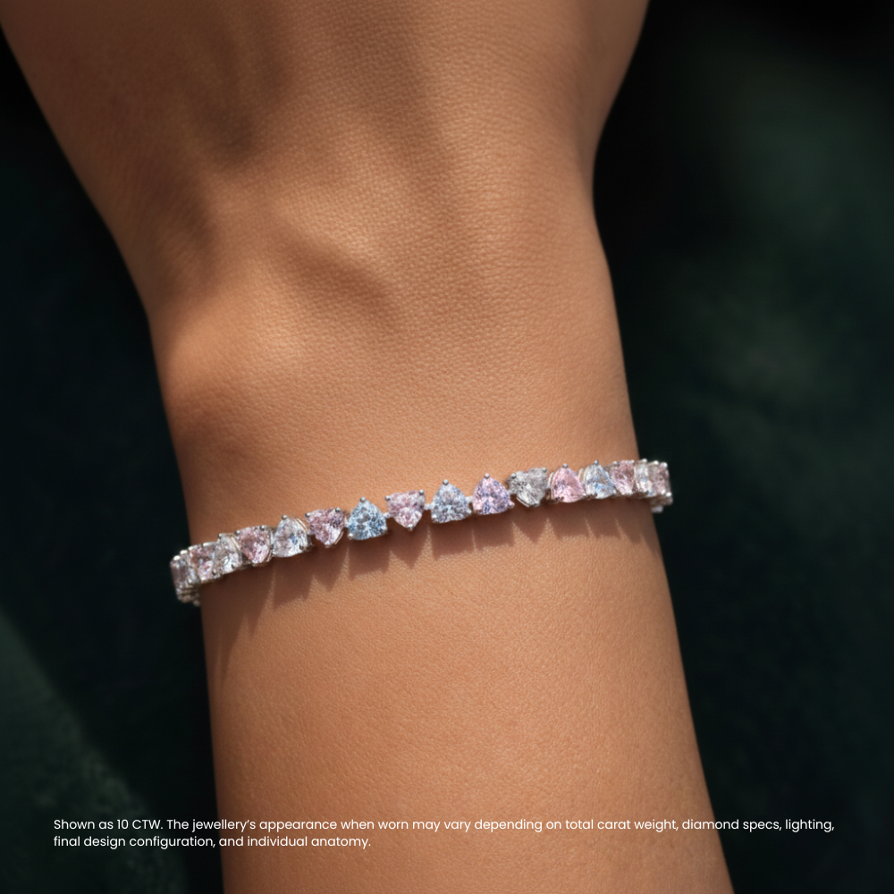 Pink and White North-South Heart Tennis Lab Diamond Bracelet (10 ct. tw.) 18K White Gold